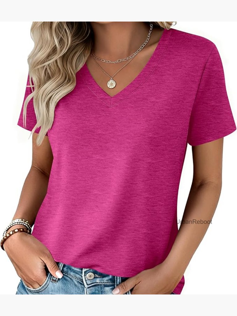 Womens Tops Summer Casual Short Sleeve V-Neck Tshirts Business Basic S-3xl